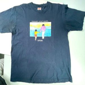 Supreme Mens Medium Size Black Color Graphic Heaven & Earth T-Shirt